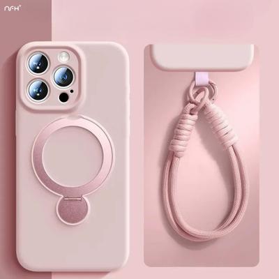 Для iPhone 16 Pro Max Роскошный магнитный держатель Magsafe со шнурком Жидкий силиконовый чехол для телефона для iPhone13 14 15 Защитная крышка
