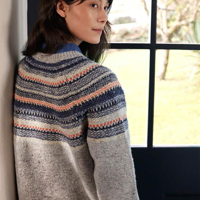 Европейский и американский узор Fair Isle свободная вязаная куртка-свитер осень и зима ленивый контрастный цвет вязаный свитер с круглым вырезом топ с длинным рукавом