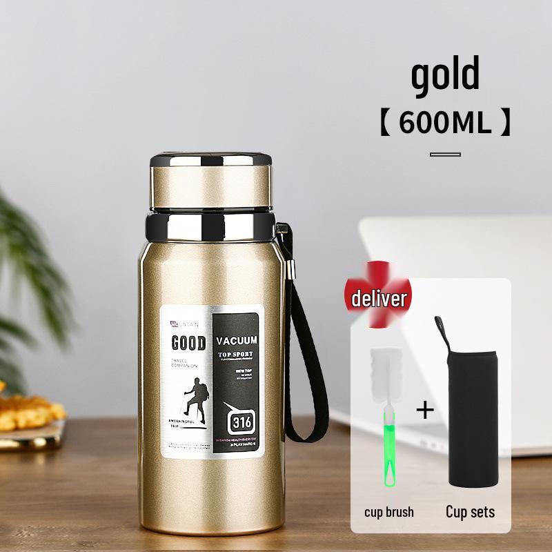 Изолированная чашка для воды из нержавеющей стали 316 с ситечком для чая - 1000 мл/1500 мл, большой вместимости для автомобиля, студентов и использования на открытом воздухе