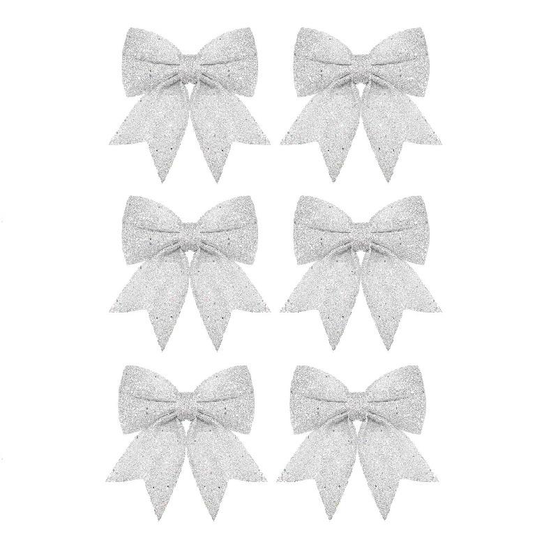 6PCS Sparkle Bow Ornaments for Christmas Tree, DIY Gift Box Decoration, Xmas New Year Party Garland Home Decor Bows Decorations