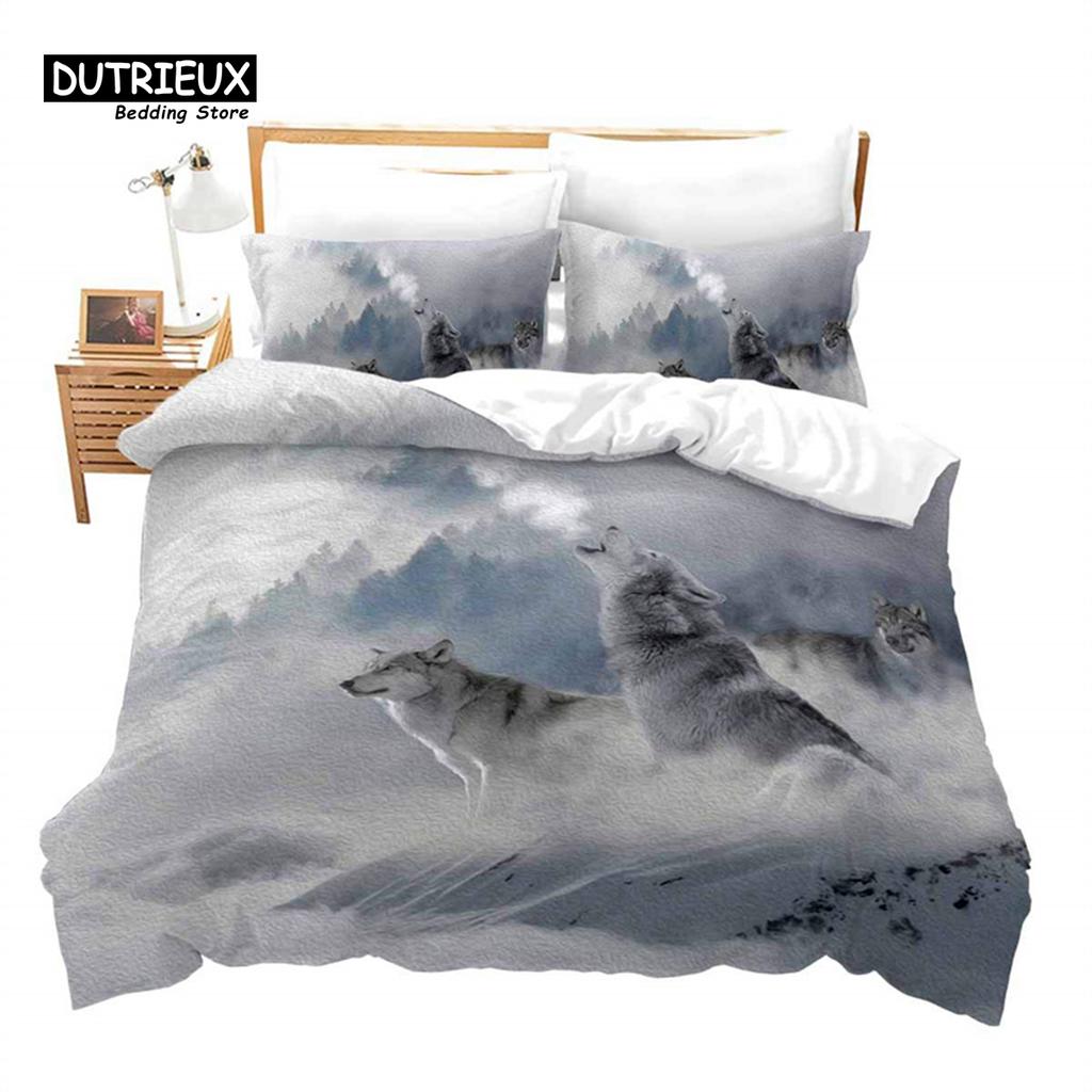 Luminous Wolf Duvet Cover Exotic Animal Bedding Set King For Kids Boys Adult Microfiber Wildlife Comforter Cover With Pillowcase