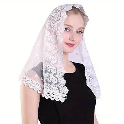 Женская кружевная католическая вуаль для церкви, головной убор, цветы, платок для часовни, шаль для мессы, косынка, аксессуары для волос