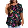 Women's Short Sleeve Shirt Round Neck Plus Size T-Shirt Flower Printed Casual Tops