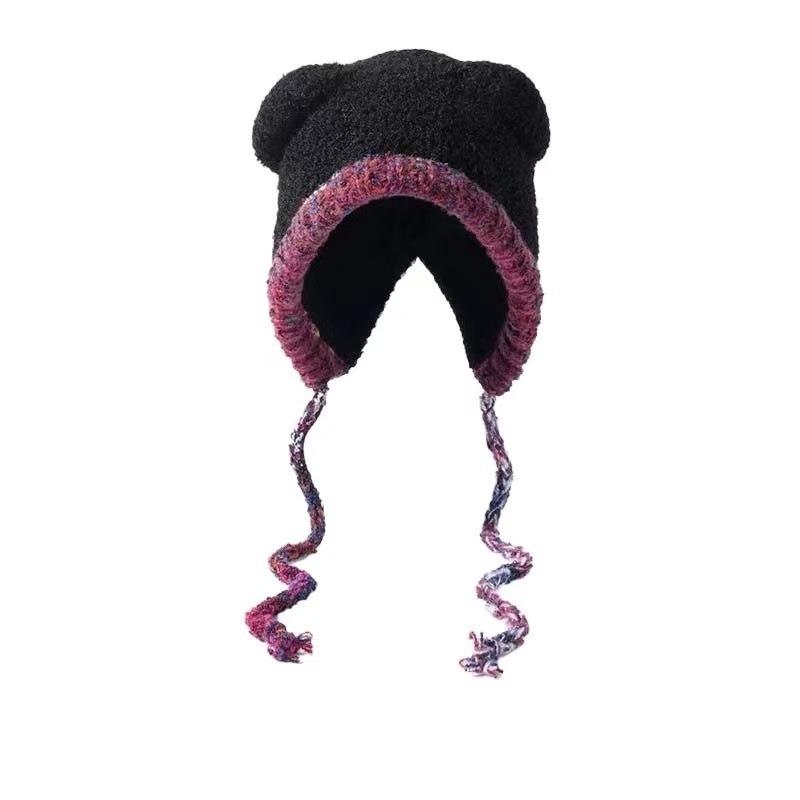Cartoon Cashmere Hat, Women's Autumn and Winter Thermal Straps, Knitted Ear Protector