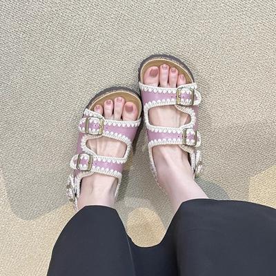 Версия из мягкой кожи~ повседневные сандалии на толстой подошве с ремешком и открытым носком и ретро пляжные туфли-шлепанцы.