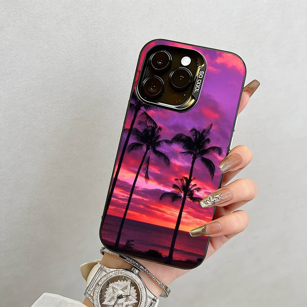 Чехол для телефона "Закат на море" для iPhone 17,16,15,14,13,12,11 Plus,Pro Max,XS,Красочный Серебристо-Черный Чехол