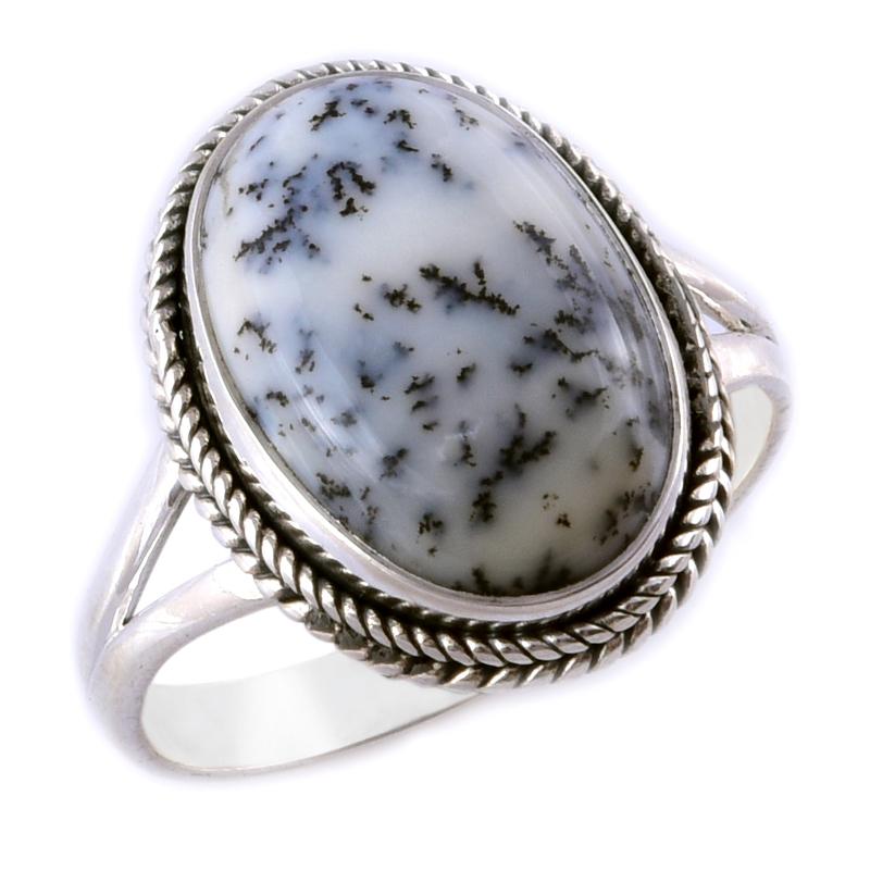 Кольцо из чистого серебра 925 пробы с натуральным опалом и дендритом, ручной работы, размер 10 y2s09