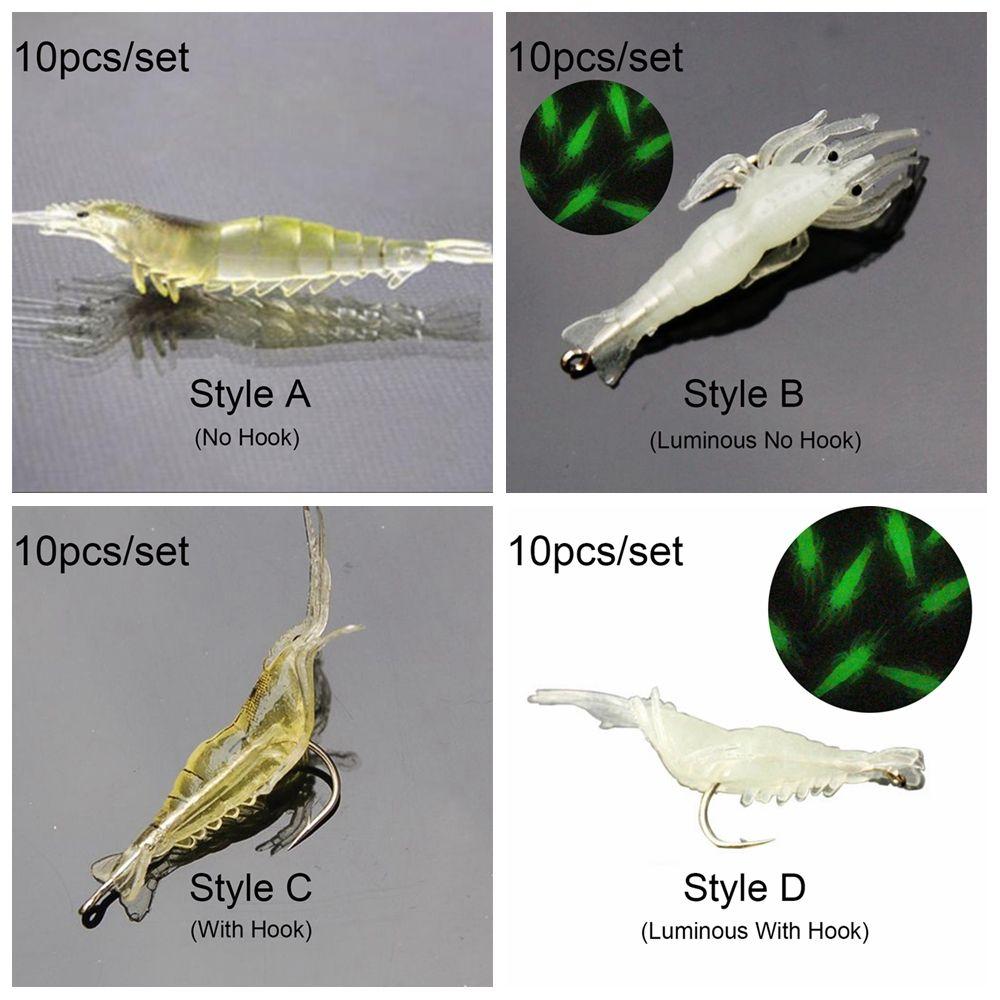 10Pcs New Soft Biomimetic Sea Fishing Prawn Lure Hook Worm Silicone Shrimp Fake Bait