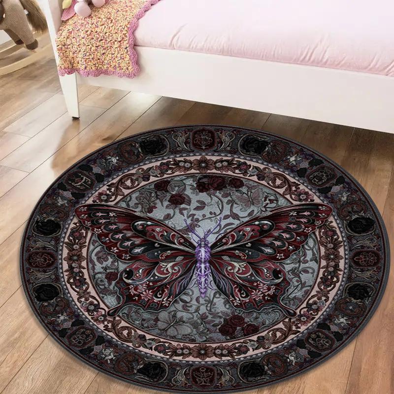 Butterfly Gothic Splendor Round Area Rug,Carpet Rug for Living Room Bedroom Sofa Playroom Decor,Non-slip Floor Mat83