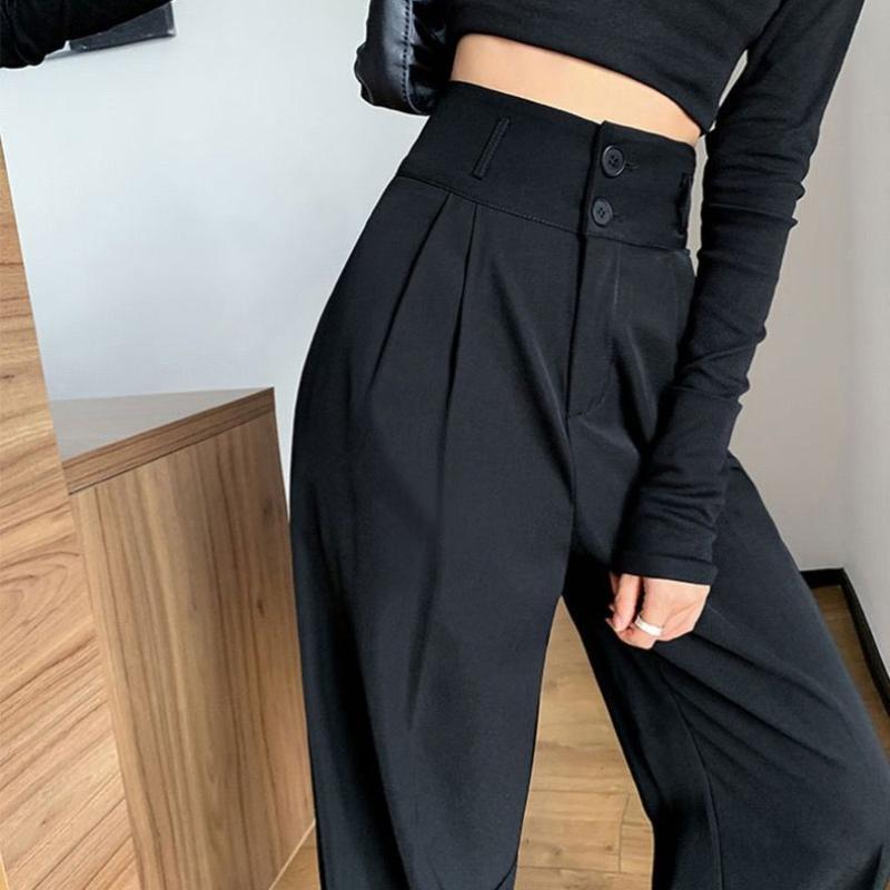 Весенне-осенние черные свободные брюки, висящие на ощупь тонкие женские брюки