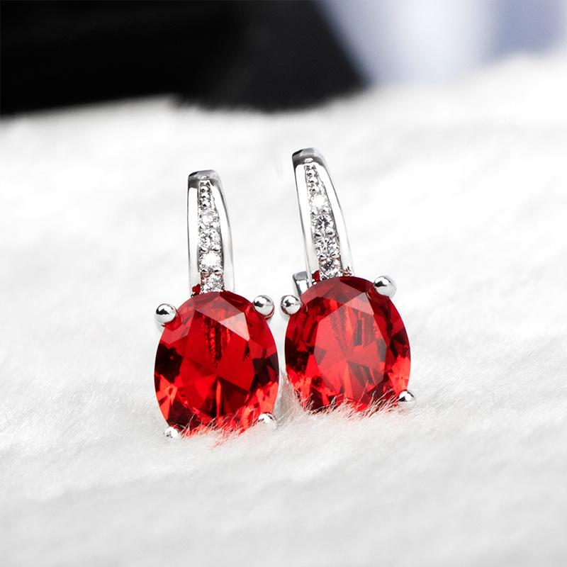 BELLA BOX Fashion Jewelry Oval Blue Red Purple Yellow Topaz Clip Earrings For Women Party Valentines Earring Gifts