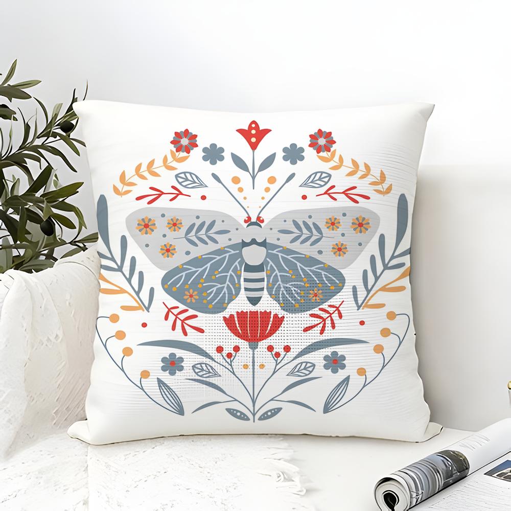 Colorful Plant And Insect Home Prints Pillow Case Cotton Linen Fabric Square Zipper Pillowcase Home Decorative Living Room