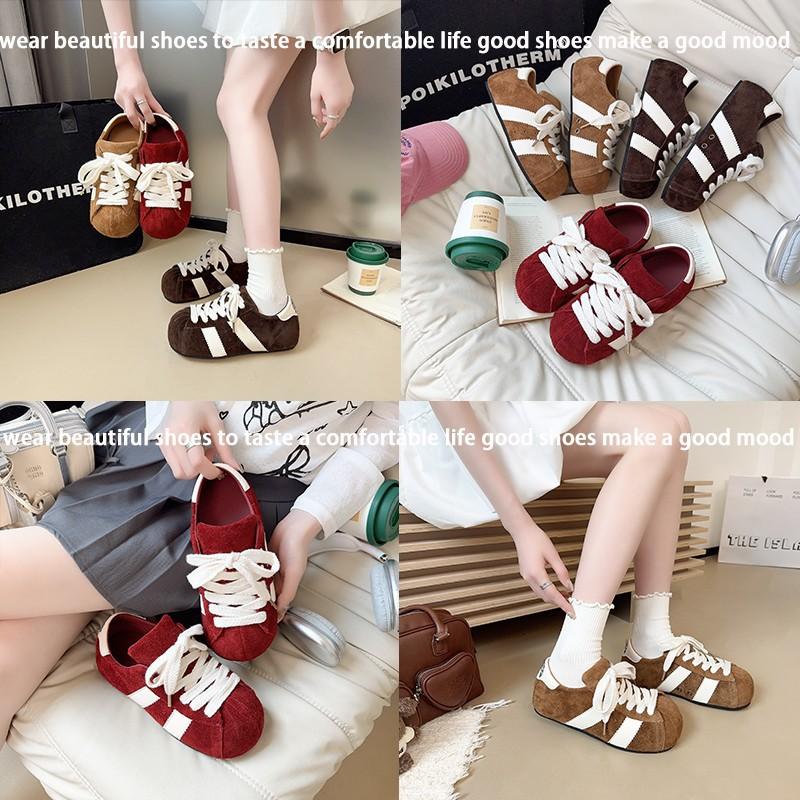 European Matte Leather Big Head Lace-up Bread Shoes Casual Board Shoes Thin German Training Shoes Flat Shoes Sports Shoes Women's Shoes