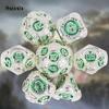 7 Pcs White Green Gear Wheel Metal Dice Solid Metal Polyhedral Dice Set Suitable for Role-Playing RPG  Board Game Card Game