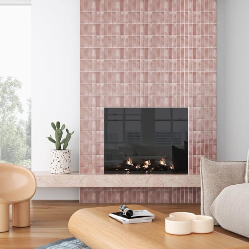 VEELIKE Waterproof Heat-Resistant Tile Sheets, 6 Sheets, 30x30cm Square, Marble Brick Pink Glossy Tile Stickers, 3D Wallpaper Stickers, Mosaic Wall St