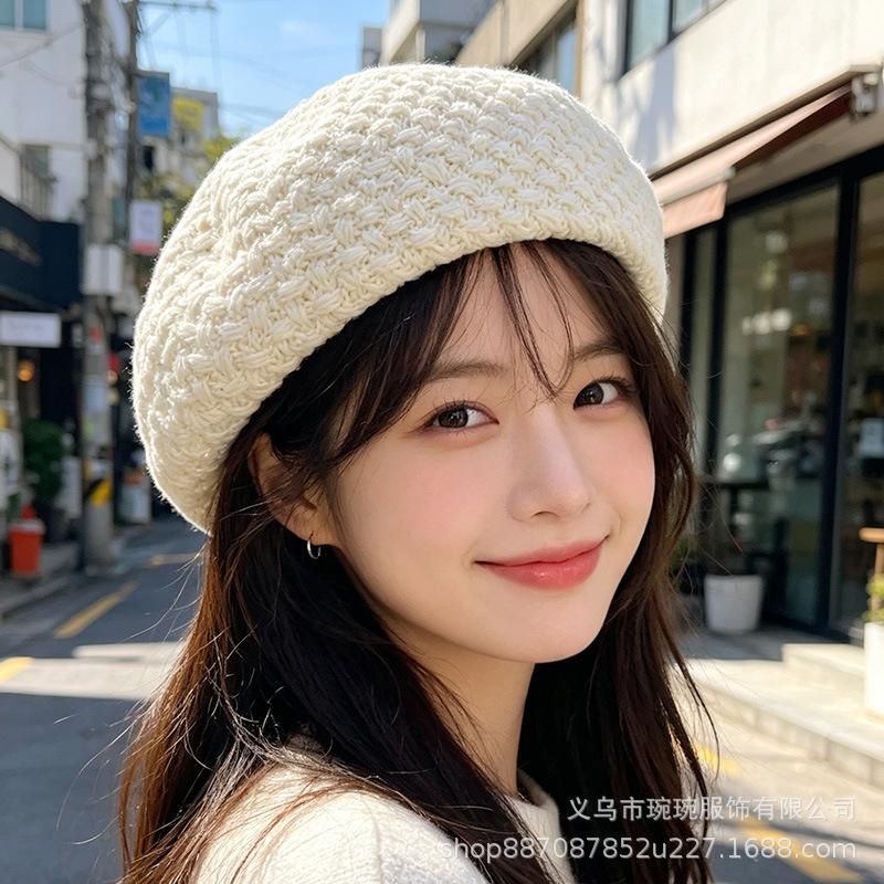 Autumn and winter new simple belt buckle woolen octagonal hat women's fashion versatile duck tongue outdoor French thermal newsboy hat