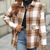 Women Spring Fall Plaid Lantern Long Sleeve Woolen Jacket Shirt Blouses Turn-down Collar Single Breasted Loose Chic Thick Cardigan S-XL
