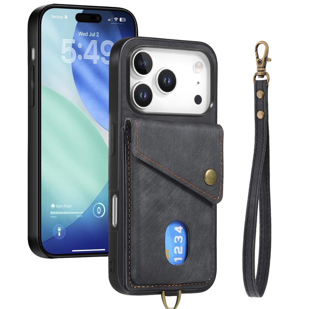 Чехол для iPhone 17 Pro с держателем для карт, подставкой, кожаная задняя крышка для телефона