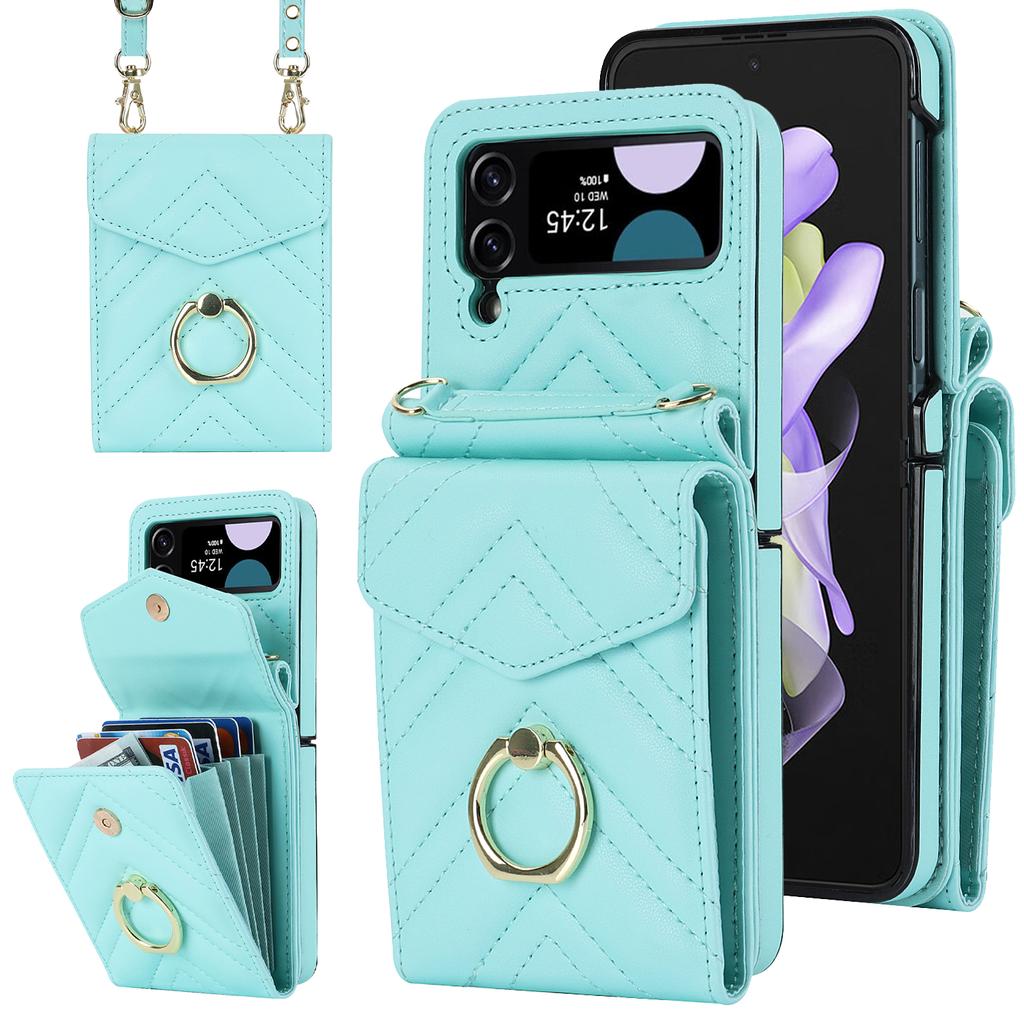 Модный кожаный чехол для телефона Samsung Galaxy Z Flip 5 4 Z Flip 3 5G с длинным ремешком через плечо, сумка-кошелек, защитный чехол