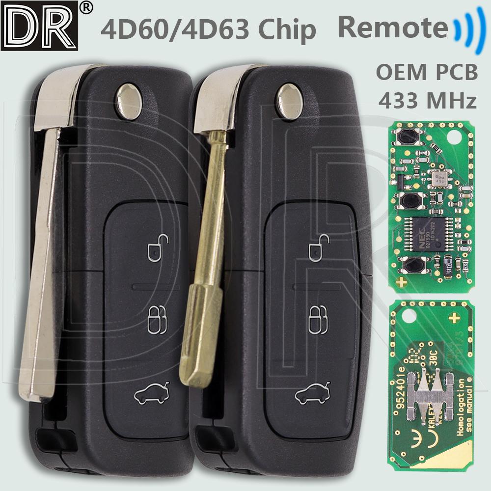 DR Original PCB 4D60/4D63 315/433MHz HU101/FO21 Car Remote Control Flip Key For Ford Focus Fusion Mondeo Galaxy Transit Fiesta