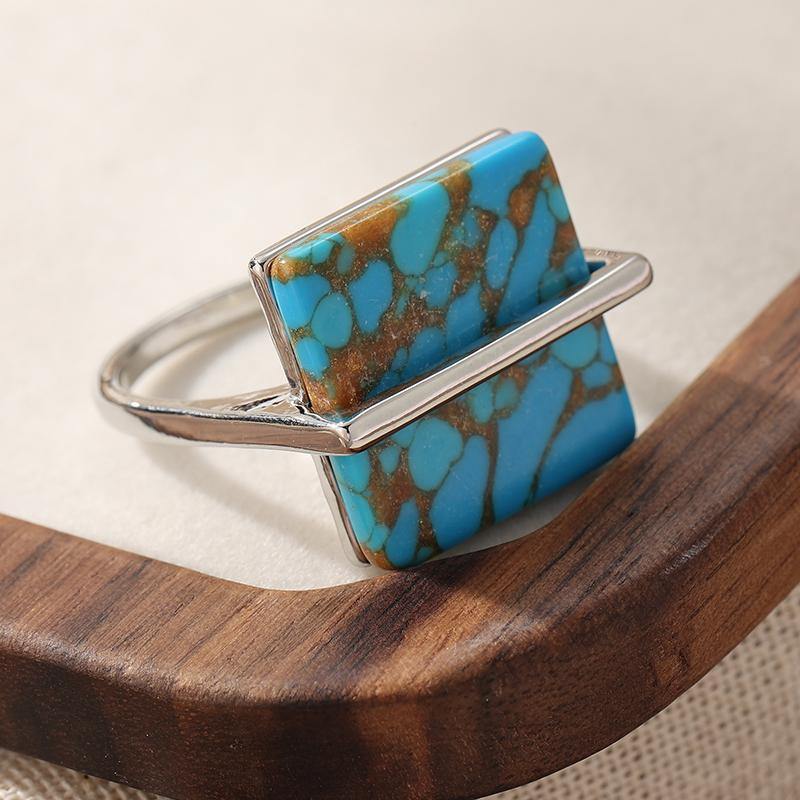 Бохо кольцо-куб из синтетической бирюзы
