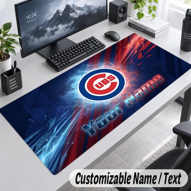 Custom Name Text Mouse Pad Chicago Cubs Personalized Desk Pad For Work And Gaming