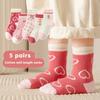 5 пар/комплект детских носков с принтом в виде сердца, осенне-зимние теплые хлопковые носки для девочек ясельного возраста, розовые детские носки средней длины с бантом для любви