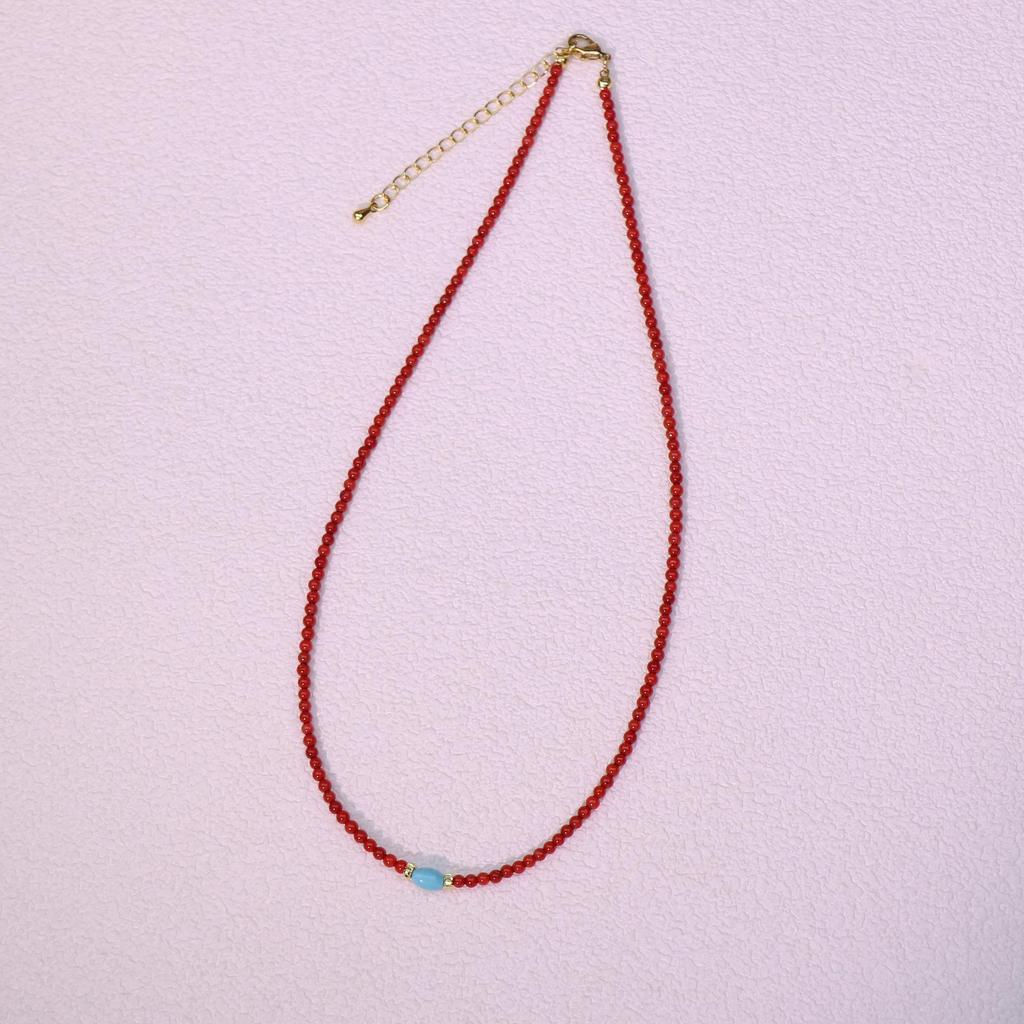 Подвеска-ожерелье из красного агата и бирюзы - Элегантный модный чокер для женщин