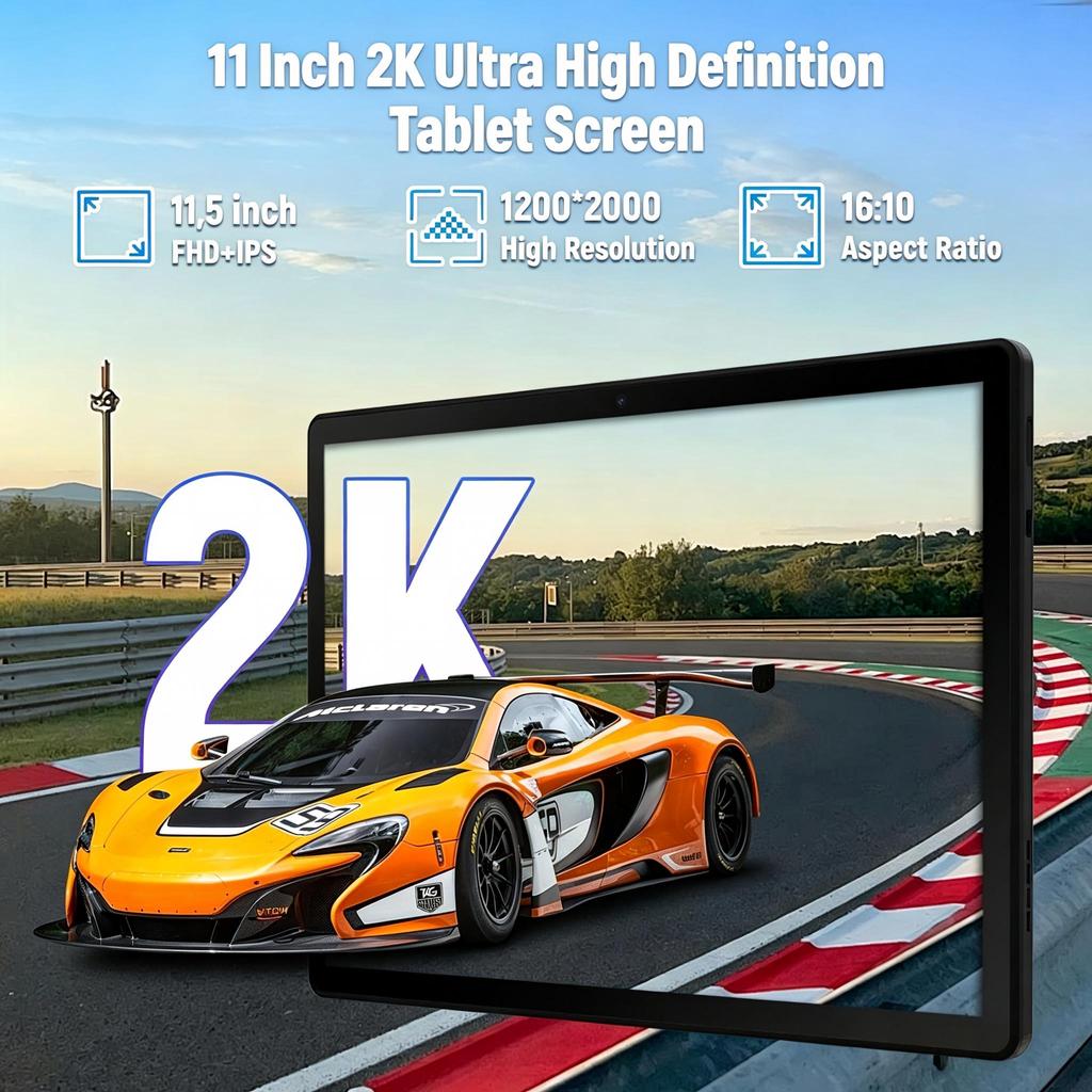 Планшет Android 15, 11,5-дюймовый 2K-дисплей, 30 ГБ ОЗУ + 128 ГБ ПЗУ, Аккумулятор 8400 мАч, Восьмиядерный процессор