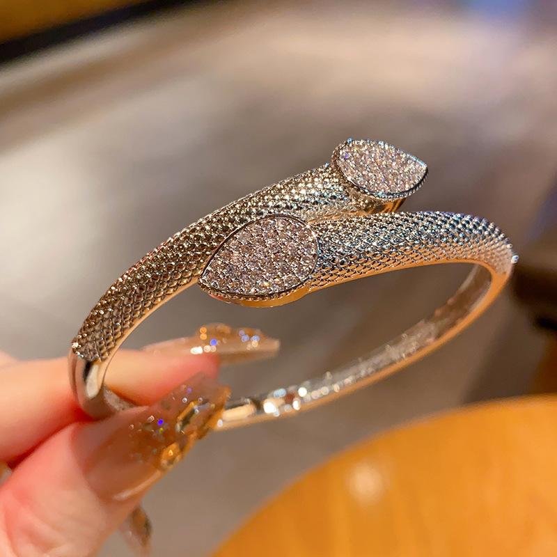 Изысканный медный браслет с цирконами высокого класса, открытый, полностью покрытый цирконием, модный брендовый мужской и женский браслет