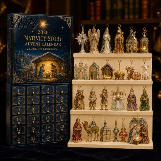 Daily Box for December Nativity Christmas Advent Calendar 2026, 24 Day Countdown with Ritual Gift Everyone Pcs 2D Acrylic Religious Figures,