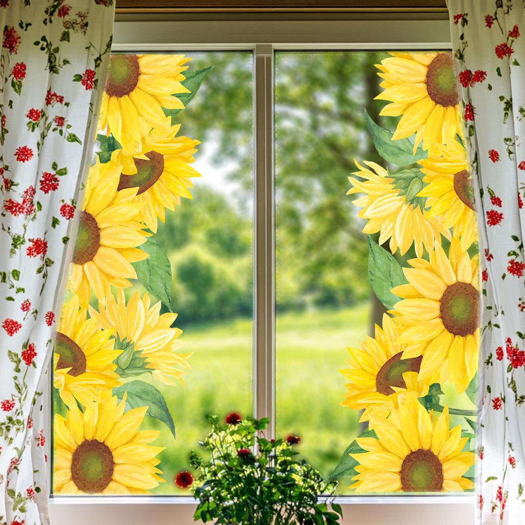 Sunflower Window Stickers for Living Room and Balcony Glass Decoration, Waterproof, Translucent and Beautifying