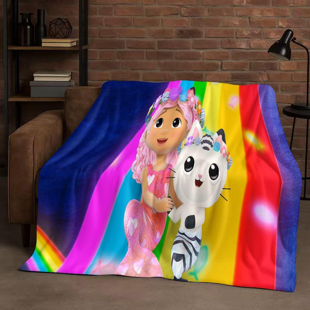 HD Cute Gabbys Dollhouse Cartoon Flannel Blanket,Ultra Soft Warm Plush Throw for Home Bedroom Bed Sofa Cover Picnic Girl Gift