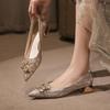 2025 Свадебные туфли для невесты на низком каблуке с пряжкой со стразами для женщин