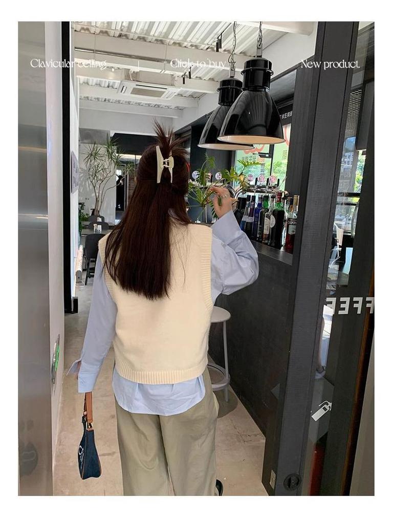 Женский вязаный жилет-свитер - Весна/Осень 2024 Маленький Без рукавов Многослойный топ