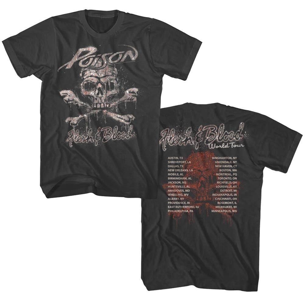 Мужская футболка Poison Flesh & Blood World Tour Череп Кости Рок-группа Альбом Мерч