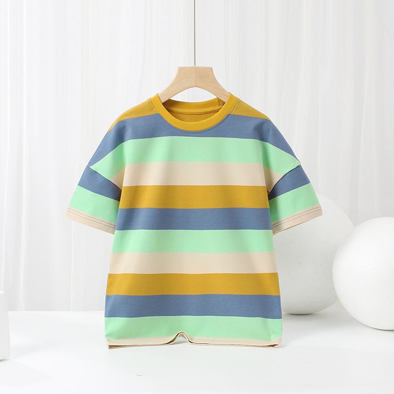Летняя корейская версия детской новой футболки с коротким рукавом, большая детская полосатая быстросохнущая дышащая футболка для мальчиков с коротким рукавом