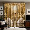 2-piece HD Digital Yellow Curtain Under the Light Swan of Love Home Decoration Style Decoration Living Room Bedroom Through Rod