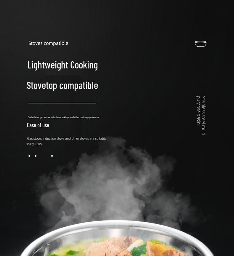 Stainless Steel Large Multi-Purpose Basin for Vegetables, Noodles, Baby Bath, Laundry, and More