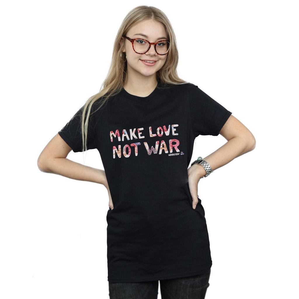 Woodstock Womens/Ladies Make Love Not War Floral Cotton Boyfriend T-Shirt