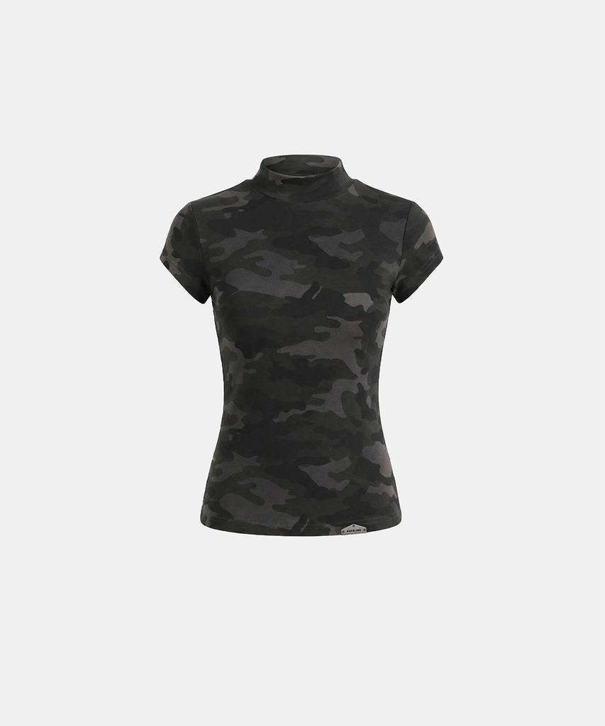 BADBLOOD Viper Logo Mock-Neck Cap Sleeve - Black Camo