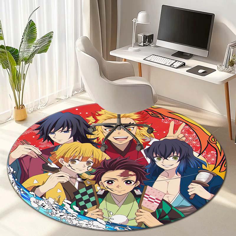 Classic Japanese-style cartoon Demon Slayer round rug, home soft decorative anti-slip yoga mat and chair mat, outdoor floor mat carpet K1