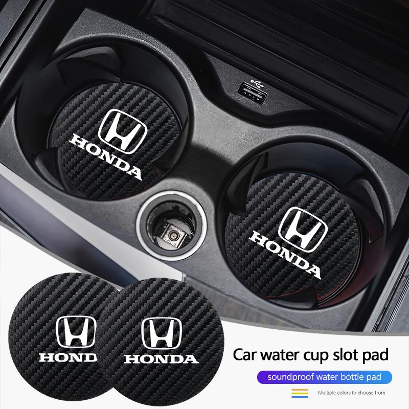 kymcz10 2Pcs Car Water Cup Pad Leather Sound Insulation Mat For Honda Civic Accord Crosstour Spirior Odyssey Avancier UR-V Sienna CR-Z