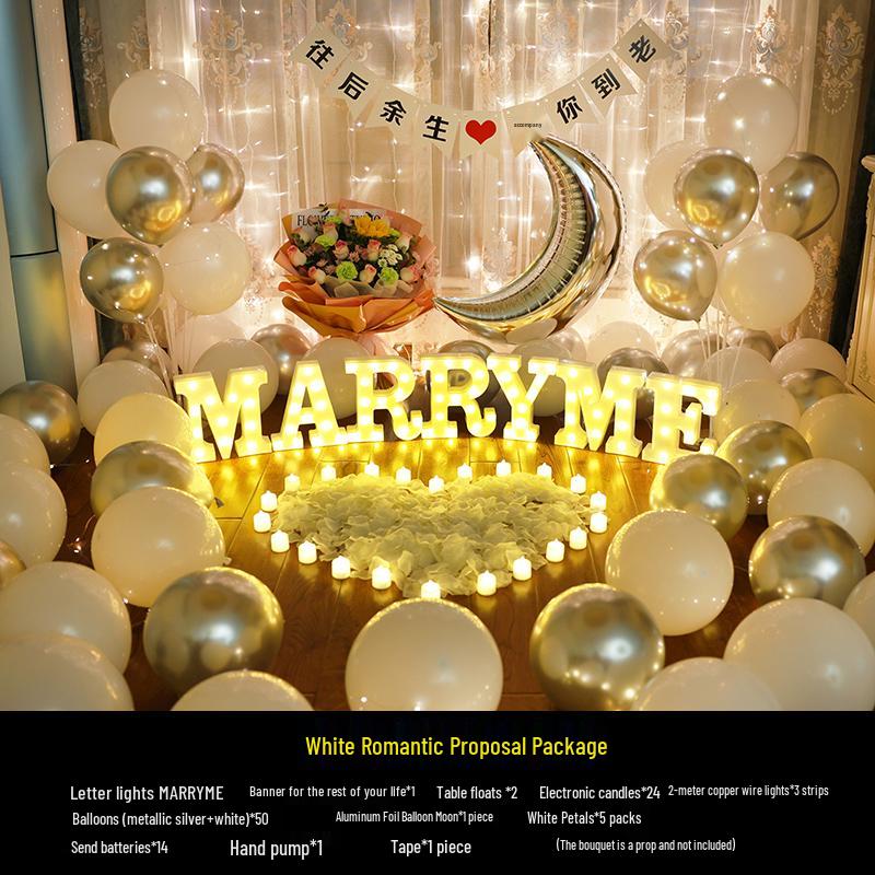 Romantic Surprise Proposal Scene: Creative Letter Lights & Indoor Decoration for Qixi Valentine's Day