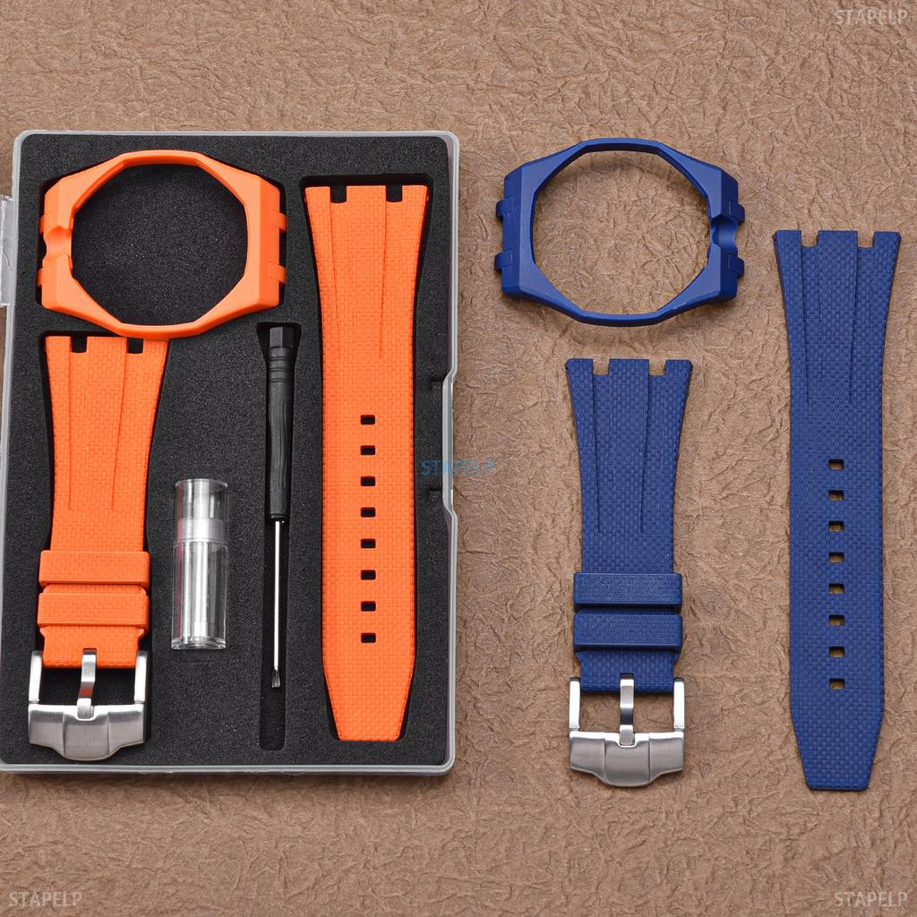 FKM Rubber Watch Strap with Watch Case DIY Installation Tools Sports Diving Universal Rubber Watchband for AP X Swatch