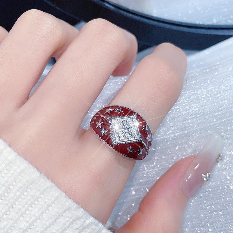 Star Retro High-End Ring Niche Design Enamel Dripping Oil Index Finger Ring Tide Retro Style Fashion Personalized Ring