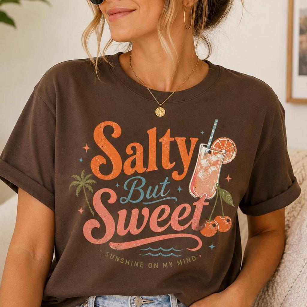 Salty But Sweet Retro Beach Sunset Tee, Coastal Summer Vacation Shirt