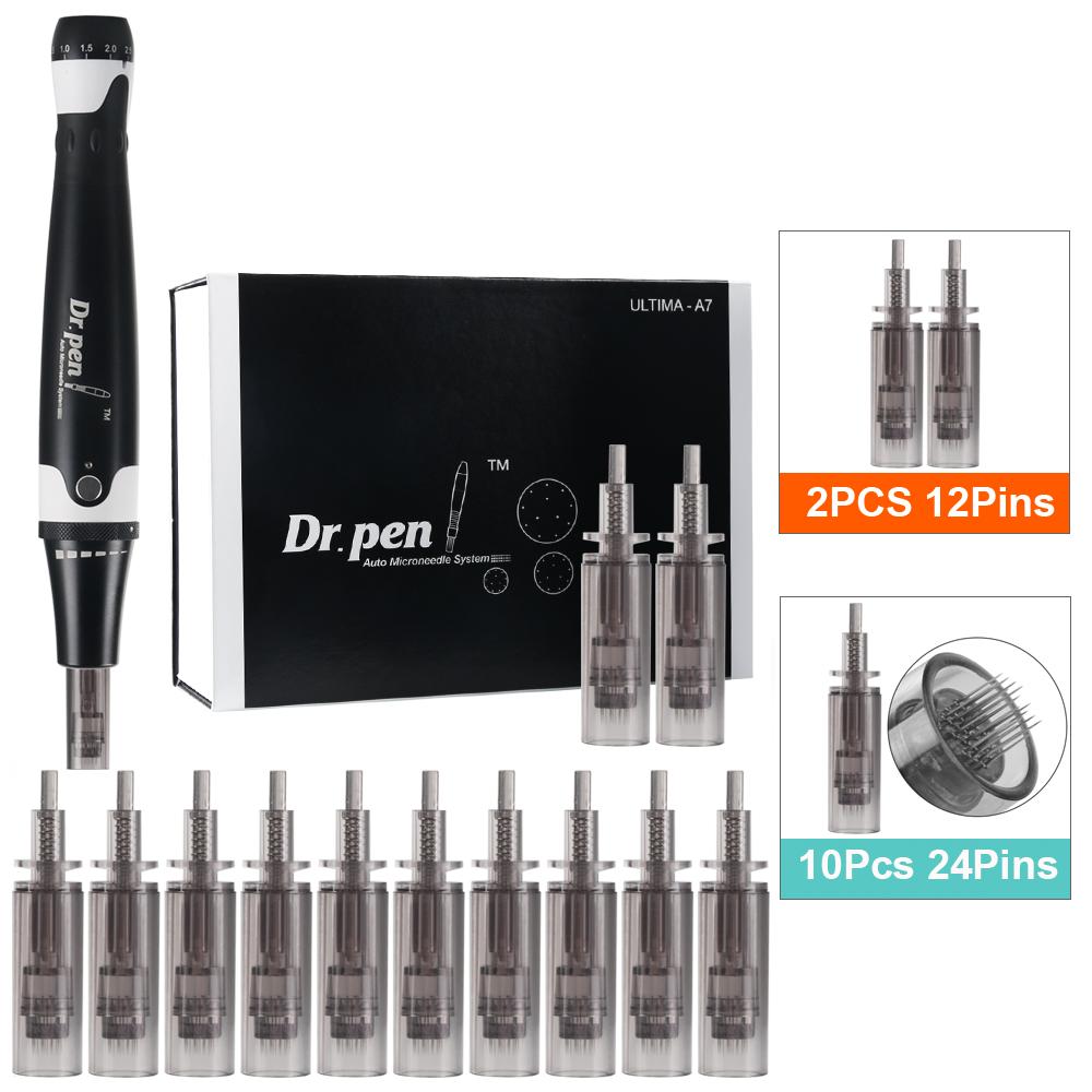 Доктор. Ручка A7 Профессиональная ручка с микроиглами с 12 шт. картриджами Derma Rolling Микроигольная терапевтическая система Уход за кожей Инструмент для красоты