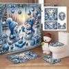 4pcs Christmas Xmas Snowman Waterproof Shower Curtain With 12 Hooks Non-Slip Bathroom Rug Toilet U-Shape Mat Toilet Lid Cover Pad