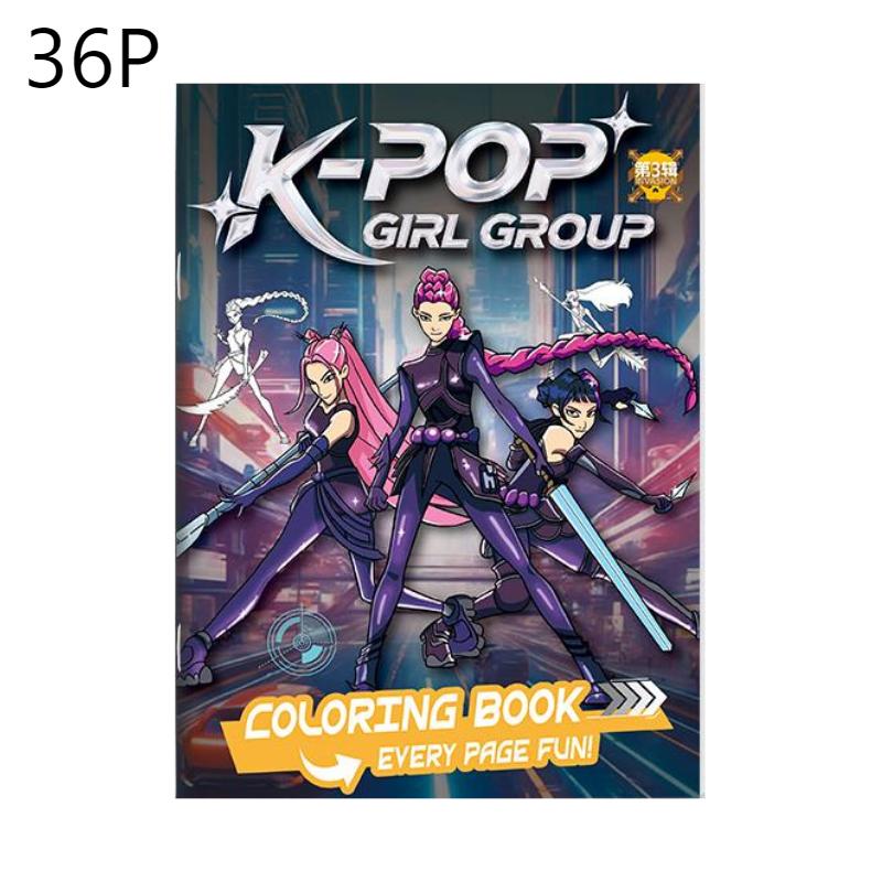 Новая книжка-раскраска с картинками K-Pop Охотники на демонов, 36 страниц, 24*17 см, Аниме, Периферия, Линейный рисунок, Раскраска, Детский альбом, Раскрашивание, Рисование